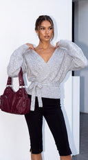 Norelle Wrap Tie Knit Sweater - Gray