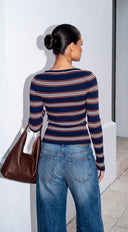 Aurette Stripe Boat Neck Sweater - Navy Multi