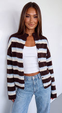 Cressa Stripe Knit Cardigan - Brown Multi