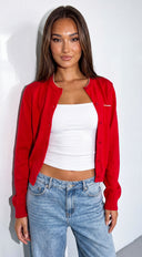 Maevie Contrast Trim Knit Cardigan - Red