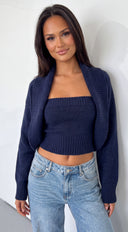 Nuvéa Shrug & Tube Top Knit Set - Navy