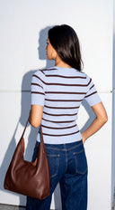 Jessia Stripe Ribbed Button Cardigan Sweater Top - Blue Multi