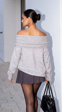 Orlina Draped Off Shoulder Oversized Sweater - Gray