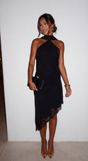 Nysera Lace Trim Halter Midi Dress - Black