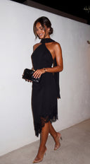 Nysera Lace Trim Halter Midi Dress - Black