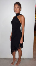 Nysera Lace Trim Halter Midi Dress - Black