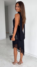 Nysera Lace Trim Halter Midi Dress - Black