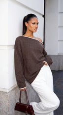 Alvessa Off Shoulder Knit Sweater - Brown