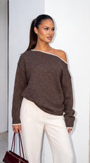 Alvessa Off Shoulder Knit Sweater - Brown