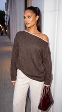 Alvessa Off Shoulder Knit Sweater - Brown