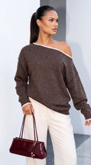 Alvessa Off Shoulder Knit Sweater - Brown