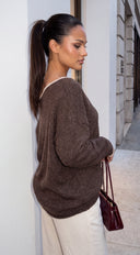 Alvessa Off Shoulder Knit Sweater - Brown