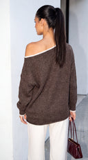 Alvessa Off Shoulder Knit Sweater - Brown