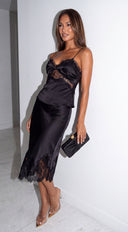 Solvaya Satin Lace Set - Black