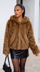 Mavelle Faux Fur Hooded Jacket - Brown