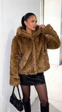 Mavelle Faux Fur Hooded Jacket - Brown