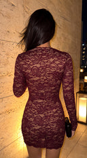Vessara Lace Square Neck Mini Dress - Cherry Red