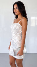 Elvessa Sequin Mesh Cami Mini Dress - White