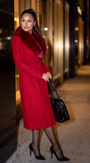 Valoura Fur Collar Belted Coat - Red