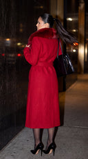 Valoura Fur Collar Belted Coat - Red