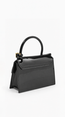 Sophistiqué Embossed Enamel Top Handle Bag - Black