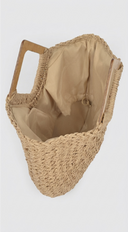 Sandra Faux Straw Wood Handle Tote Bag - Beige
