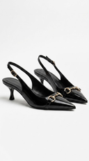 Viera Horsebit Slingback Kitten Heels - Black