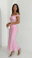 Roselune Lace Off Shoulder Dress - Pink