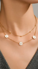 Golden Bloom Double Layered 18K Gold Plated Chain Necklace - Gold