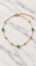 Evil Eye Beaded Chain Anklet - Gold