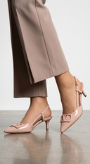 Paulina Sling back Kitten Heel styled on foot zoomed view