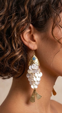 Lagoona Gold Fish Shell Drop Earrings - Beige
