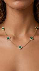 Solana Cubic Zirconia Clover Chain Necklace - Green