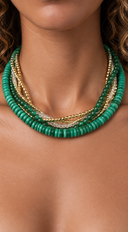 Mari Marble Stone Beaded Crystal Necklace - Green