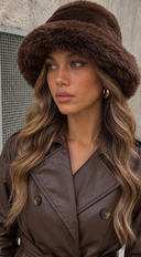 Rena Faux Fur Bucket Hat - Brown