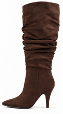 Camilla Ruched Faux Suede Knee High Boots - Brown