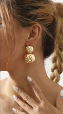 Glimmering Layered Hammered Round Earrings - Gold