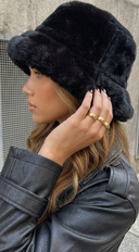 Rena Faux Fur Bucket Hat - Black