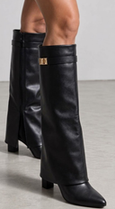 Cerlene Overlay Foldover Knee High Boots - Black