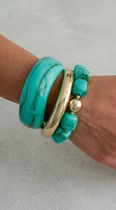 Rue 3 piece Bangle & Beaded Bracelet Set - Turquoise