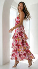 Aurelisse Floral Ruffled Maxi Dress - Pink