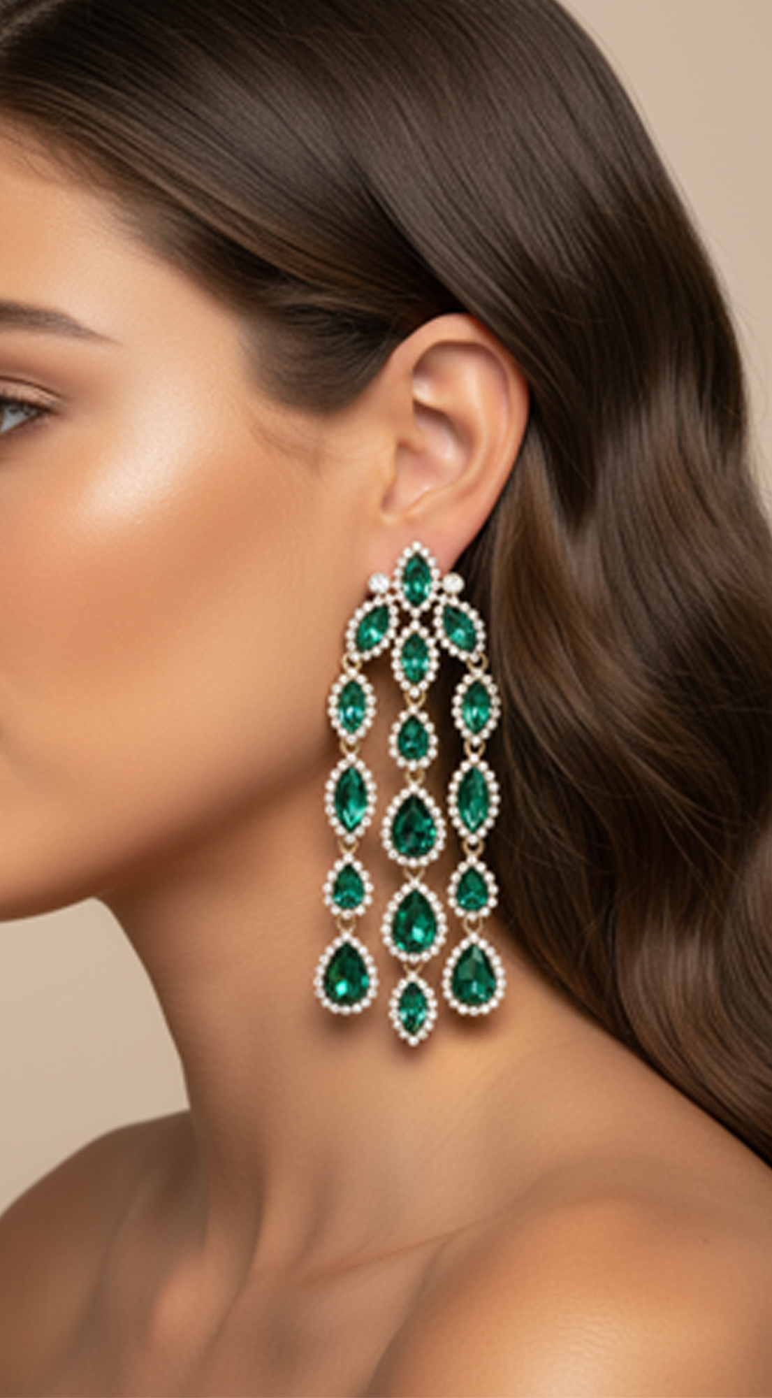 Nia Rhinestone Fringe Earrings - Green