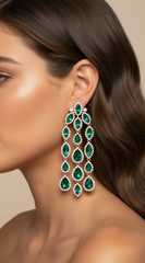 Nia Rhinestone Fringe Earrings - Green