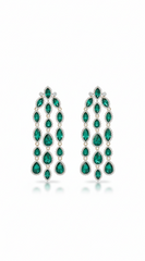 Nia Rhinestone Fringe Earrings - Green