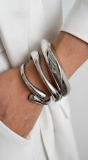 Be Bold Chunky Metal Bangle Bracelet Set - Silver