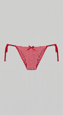 Marbella Gingham Tie Bikini Set in Red close-up of fabric and construction