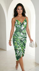 Costa Aluna Mesh Tropical Print Midi Dress - Green