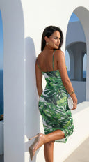 Costa Aluna Mesh Tropical Print Midi Dress - Green