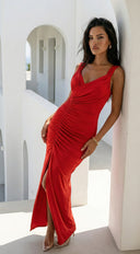 Marena Ruched Maxi Dress - Red