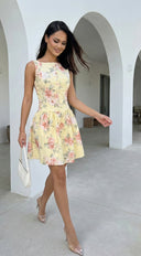 Positano Floral Print Mini Dress - Yellow